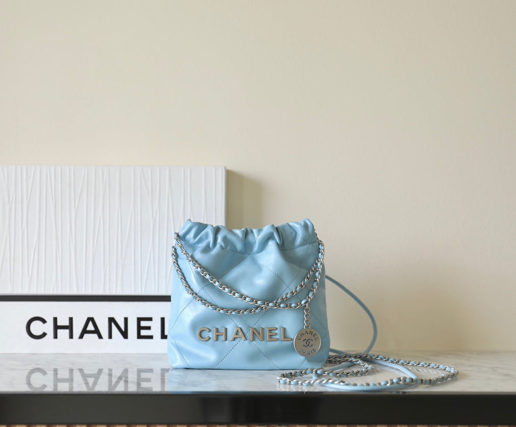 Chanel 22 Antiba Hobo Bag Cloud Blue 20cm
