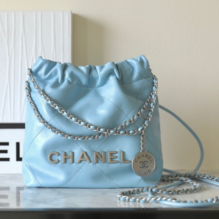 Chanel 22 Antiba Hobo Bag Cloud Blue 20cm