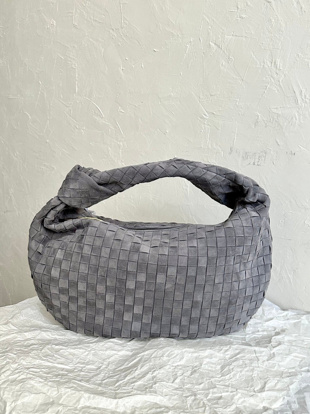 Bottega Veneta Small Jodie 48cm Grey Suede Leather Bag