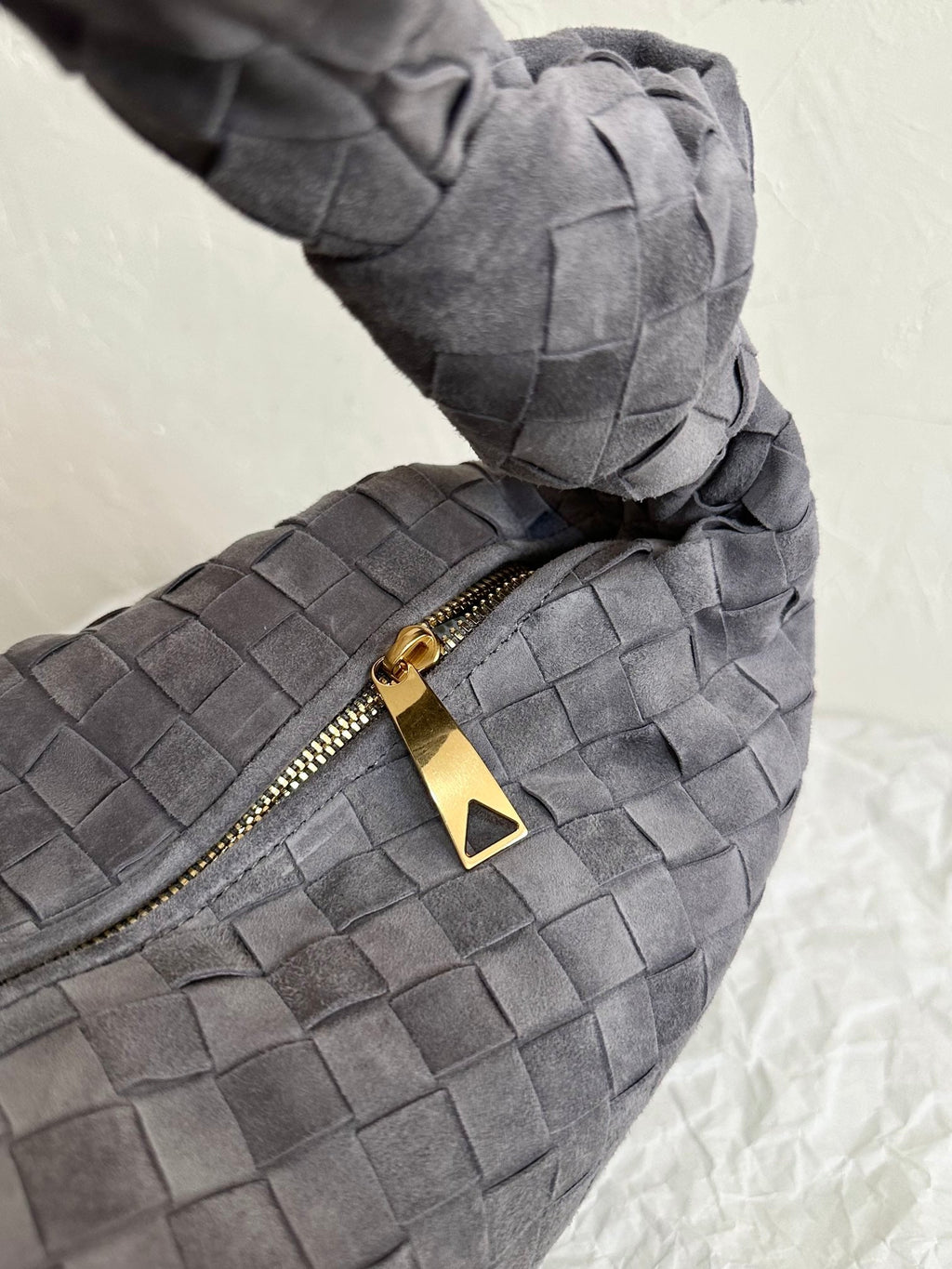 Bottega Veneta Small Jodie 48cm Grey Suede Leather Bag