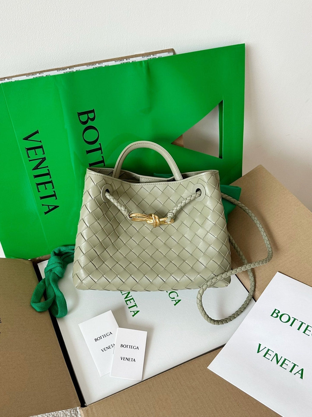 Bottega Veneta Small Andiamo 25cm Light Green Lambskin Bag