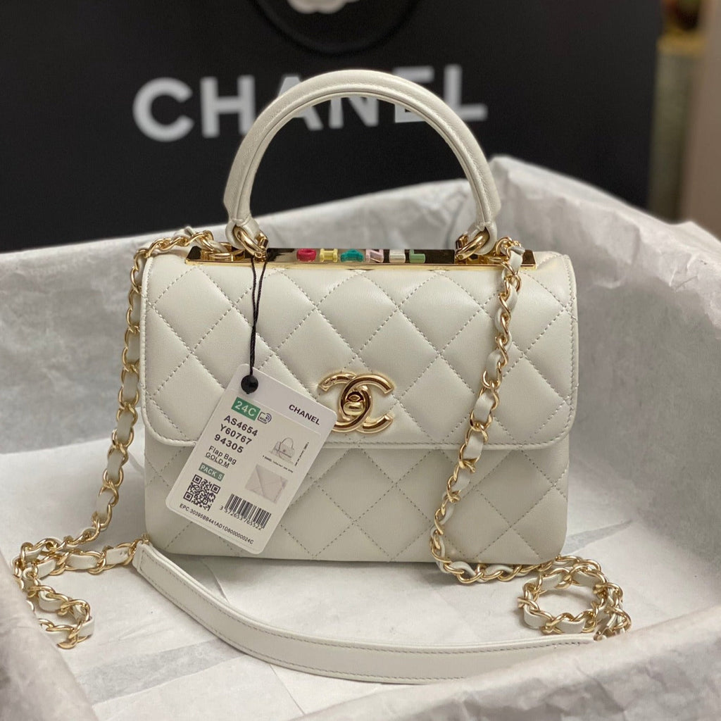 Chanel Trendy 20cm White Lambskin Gold Hardware Bag