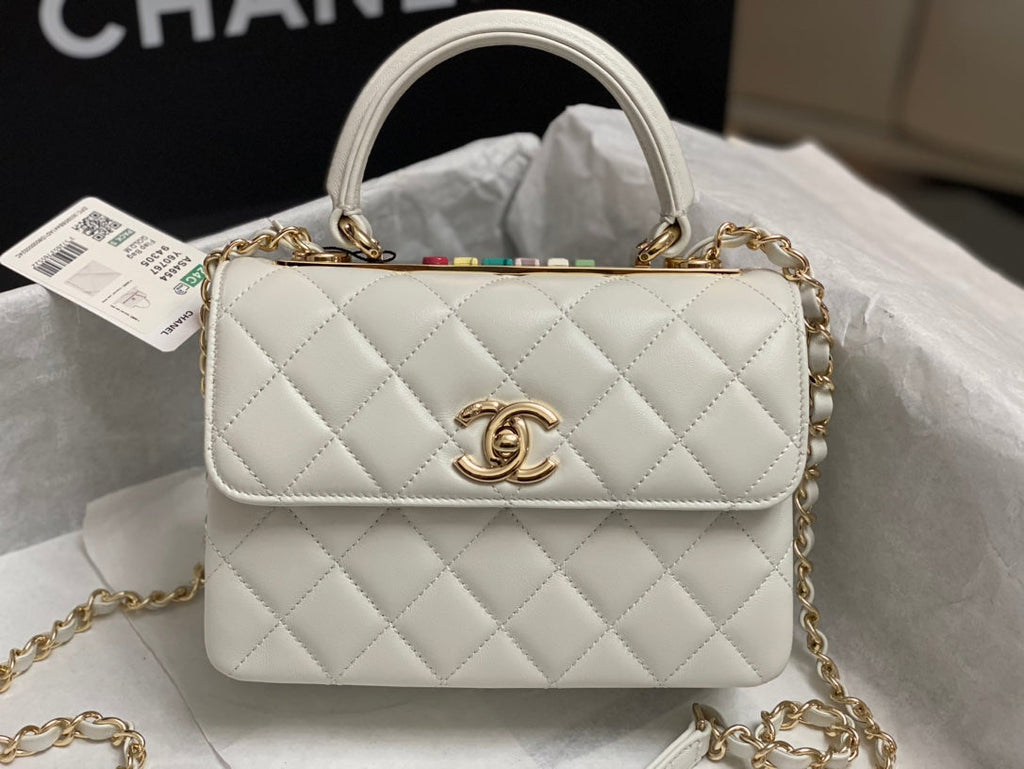 Chanel Trendy 20cm White Lambskin Gold Hardware Bag