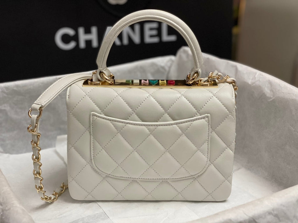 Chanel Trendy 20cm White Lambskin Gold Hardware Bag