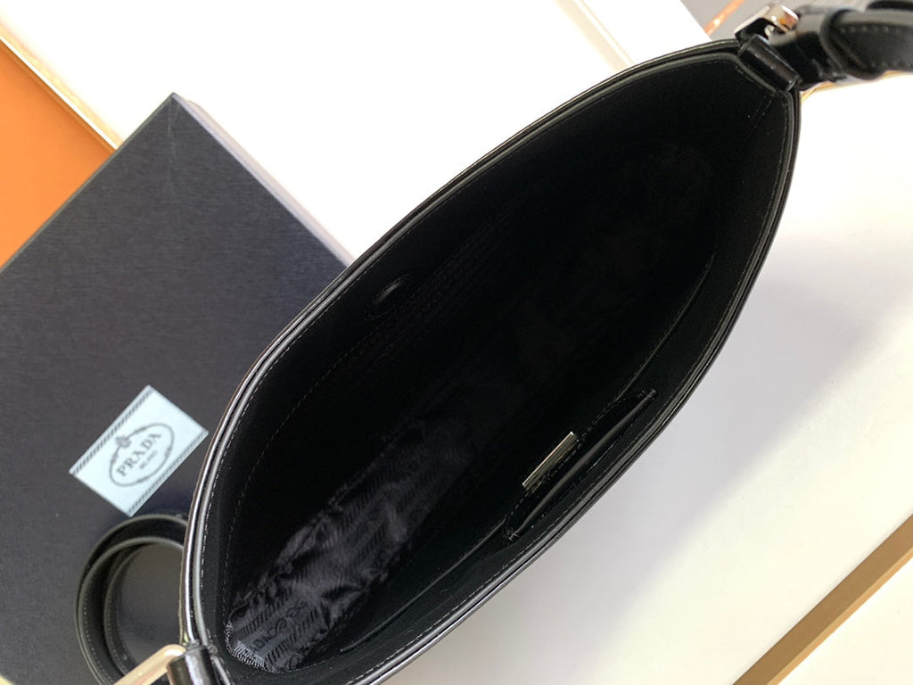Prada Cleo 30 Black Brushed Leather Shoulder Bag