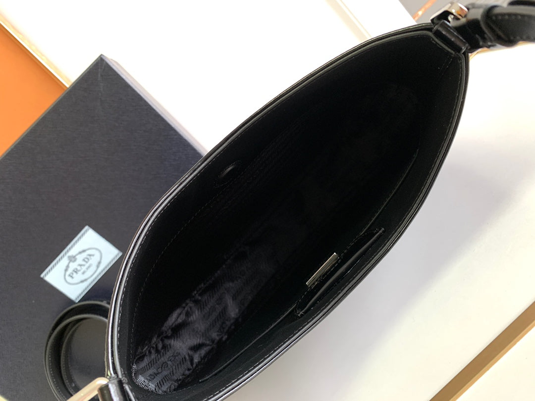 Prada Cleo 30 Black Brushed Leather Shoulder Bag