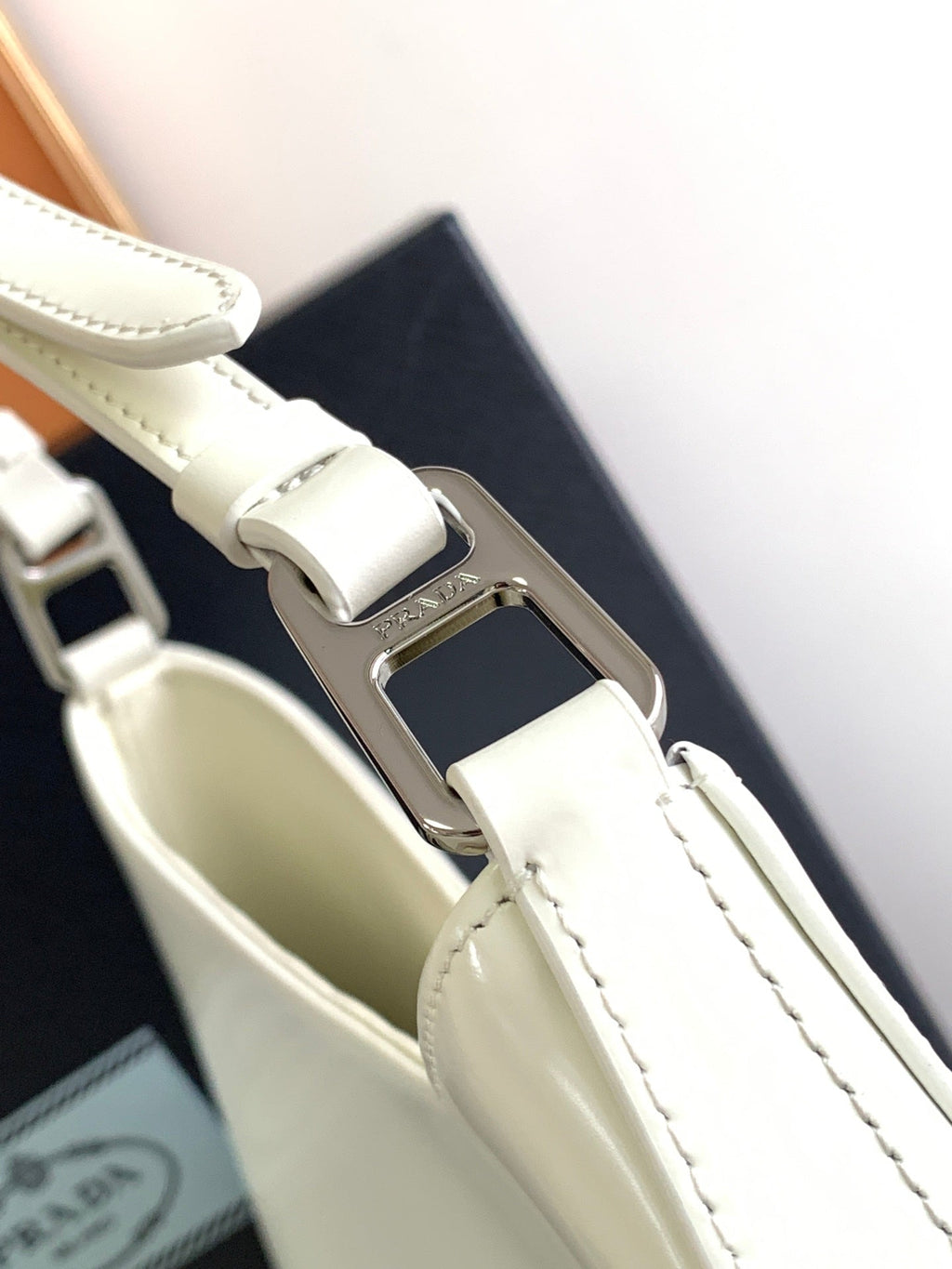 Prada Cleo 30 White Brushed Leather Shoulder Bag
