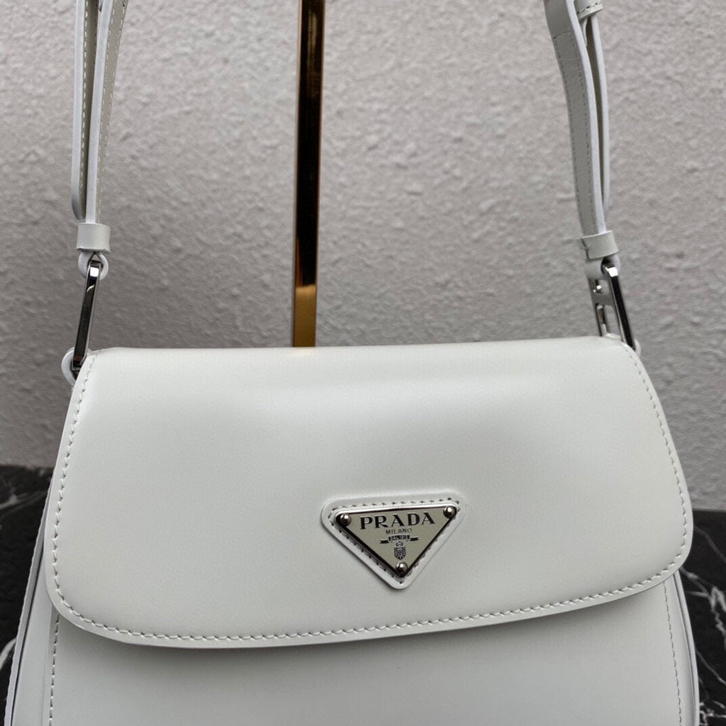 Prada Cleo 24 White Brushed Leather Shoulder Bag