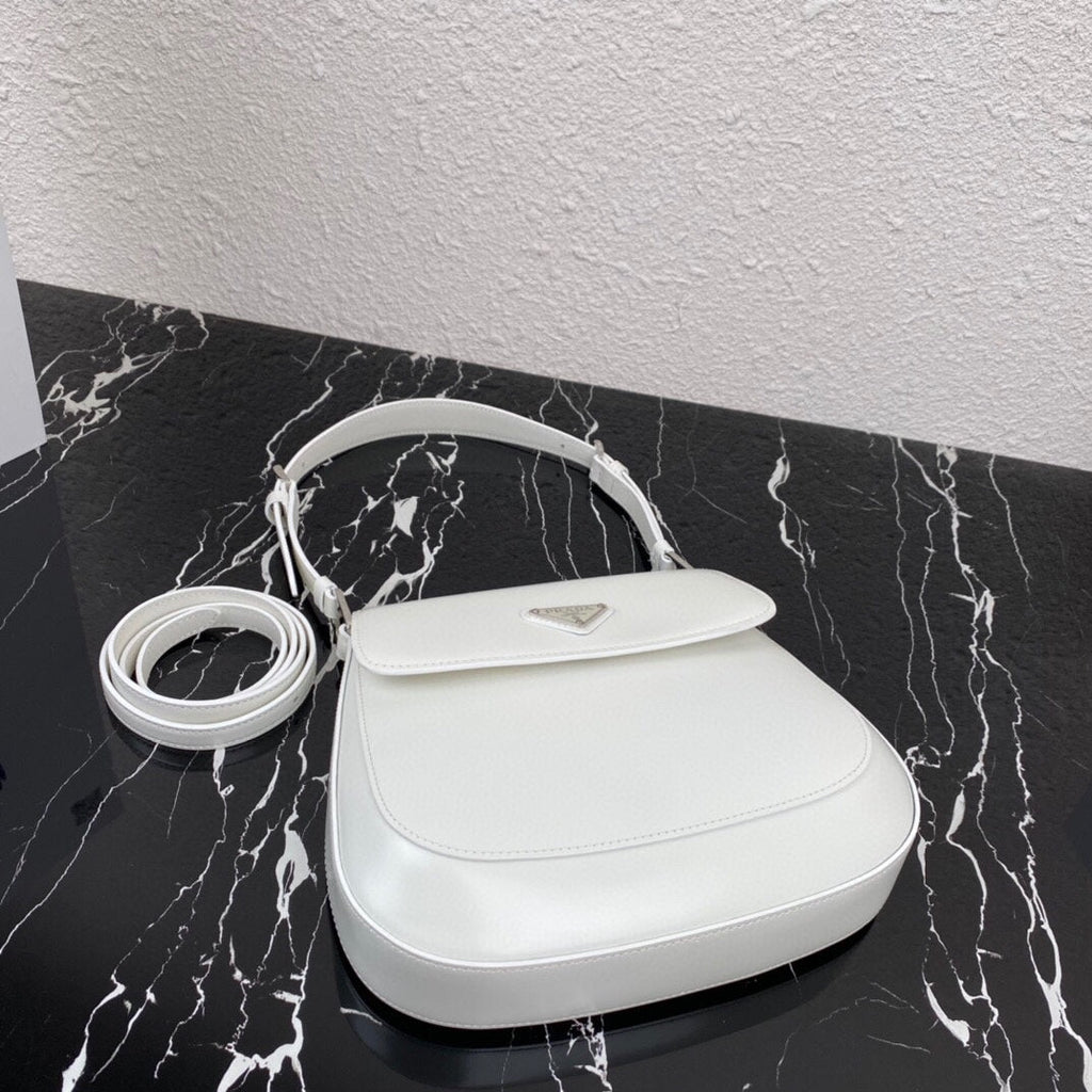 Prada Cleo 24 White Brushed Leather Shoulder Bag