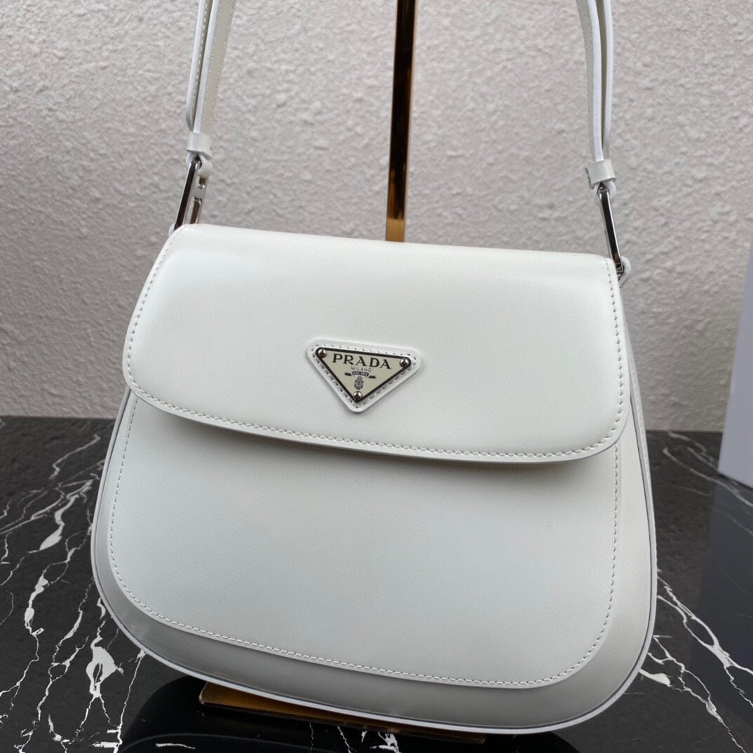 Prada Cleo 24 White Brushed Leather Shoulder Bag