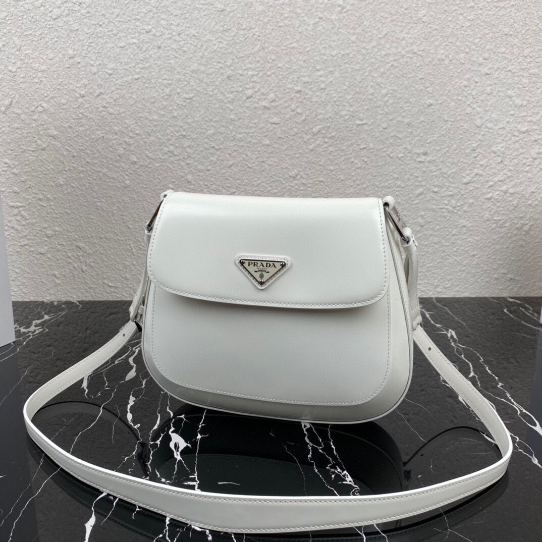 Prada Cleo 24 White Brushed Leather Shoulder Bag