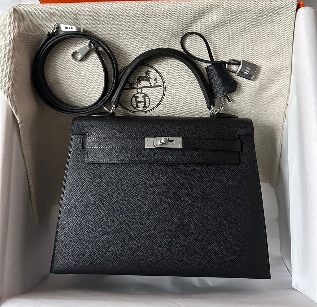 Hermes Kelly 25cm Black Epsom Silver Hardware Bag