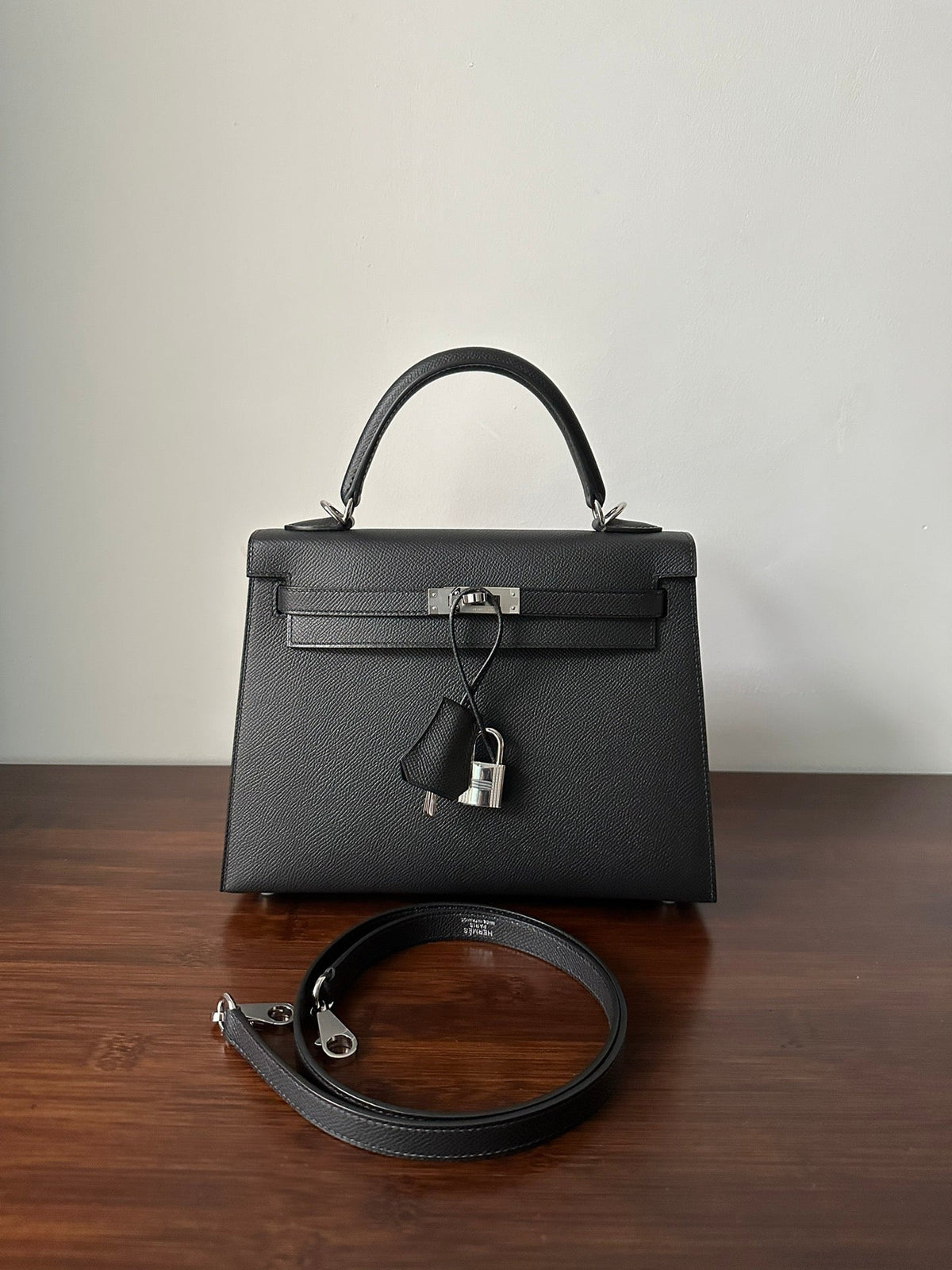 Hermes Kelly 25cm Black Epsom Silver Hardware Bag