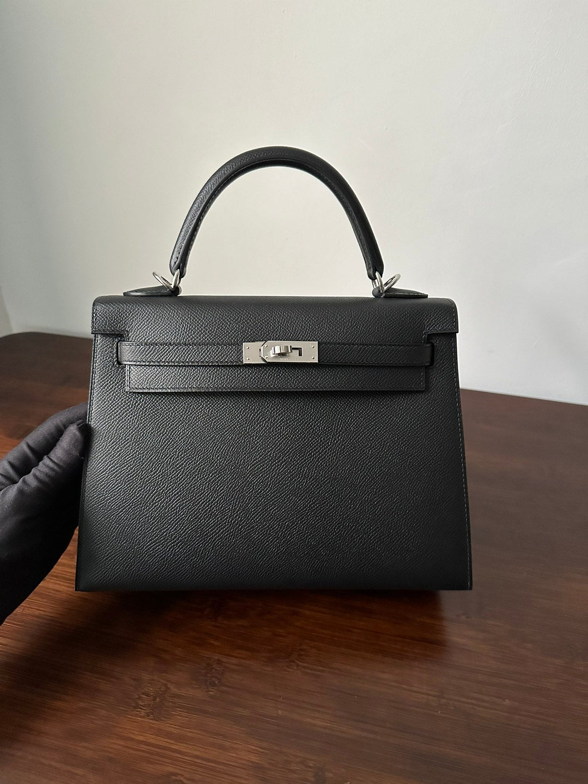 Hermes Kelly 25cm Black Epsom Silver Hardware Bag