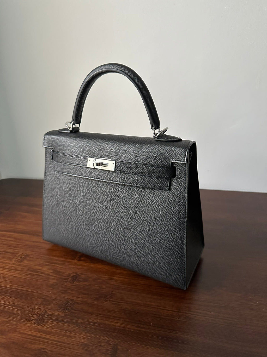 Hermes Kelly 25cm Black Epsom Silver Hardware Bag