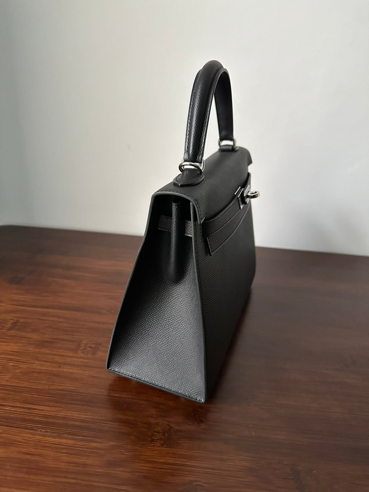 Hermes Kelly 25cm Black Epsom Silver Hardware Bag