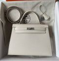Hermes Kelly 25cm White Epsom Silver Hardware Bag