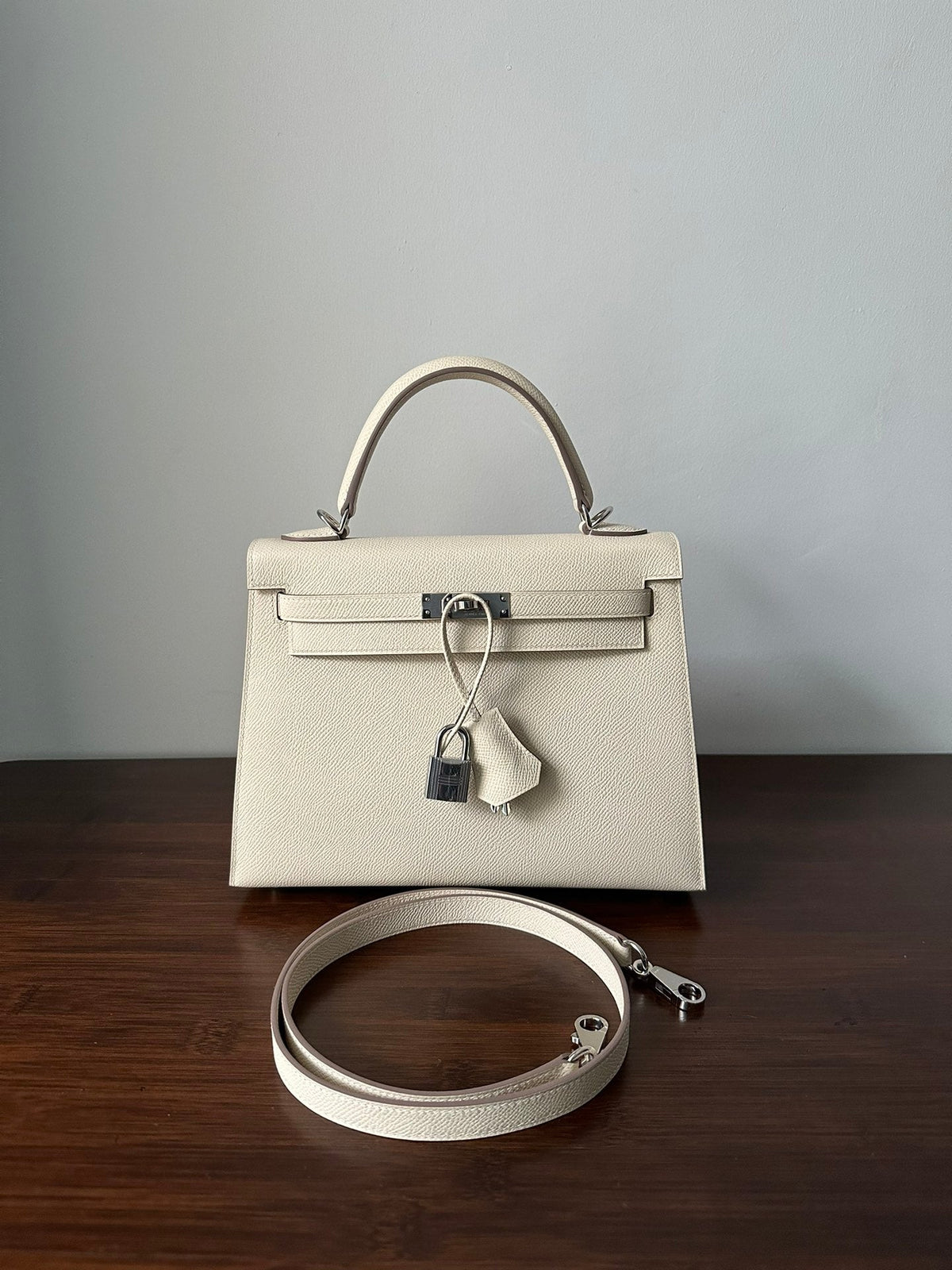 Hermes Kelly 25cm White Epsom Silver Hardware Bag