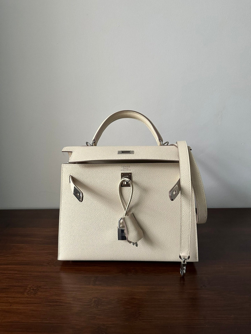 Hermes Kelly 25cm White Epsom Silver Hardware Bag
