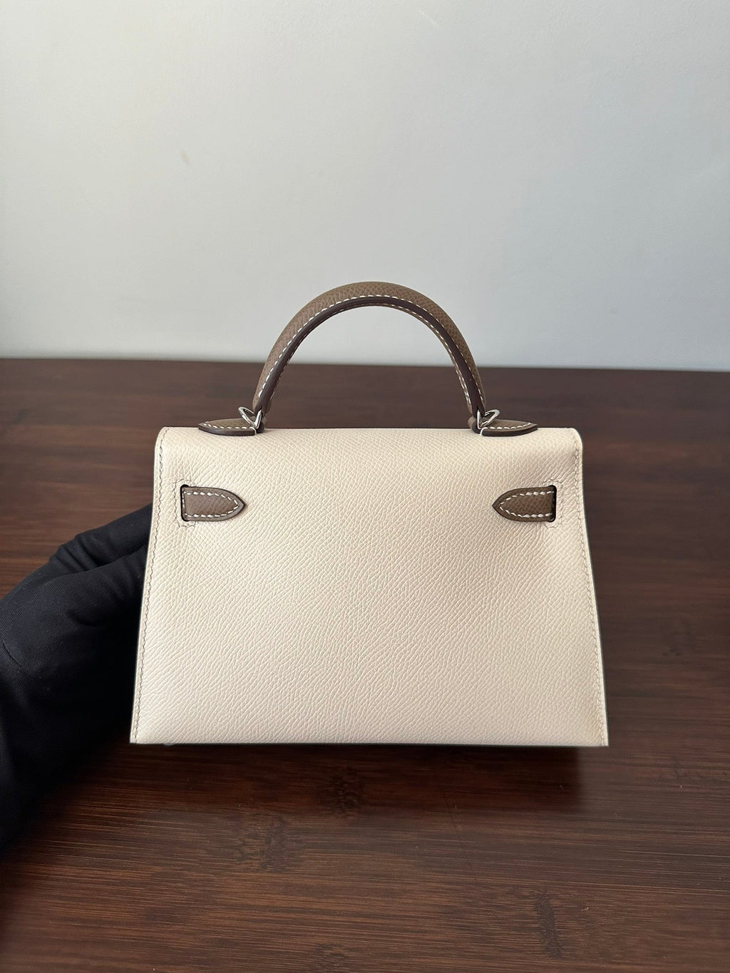 Hermes Kelly Mini 20 White Etain Epsom Silver Hardware Bag