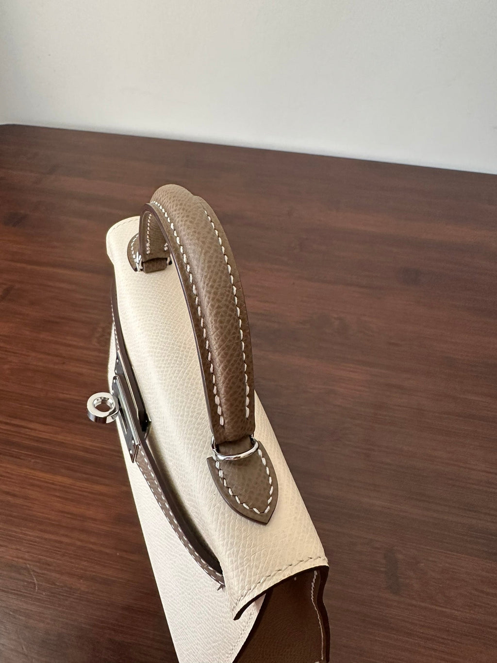 Hermes Kelly Mini 20 White Etain Epsom Silver Hardware Bag