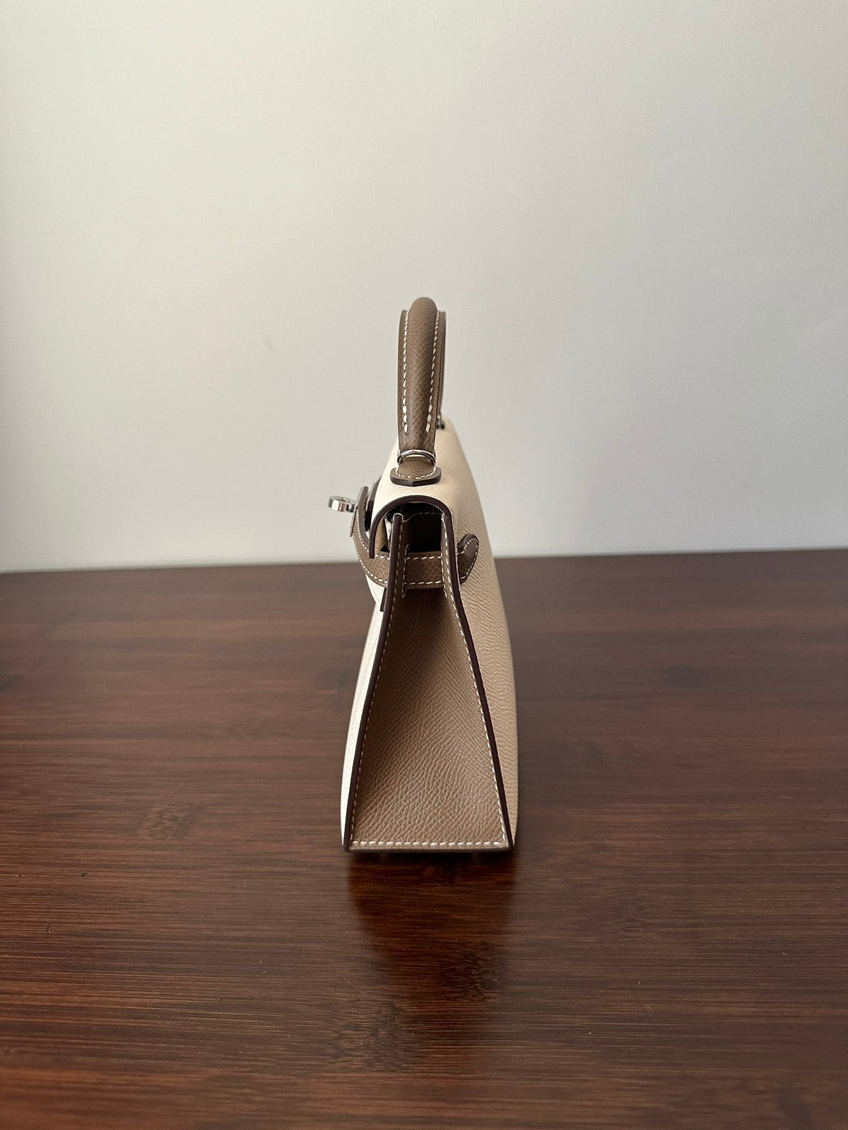 Hermes Kelly Mini 20 White Etain Epsom Silver Hardware Bag