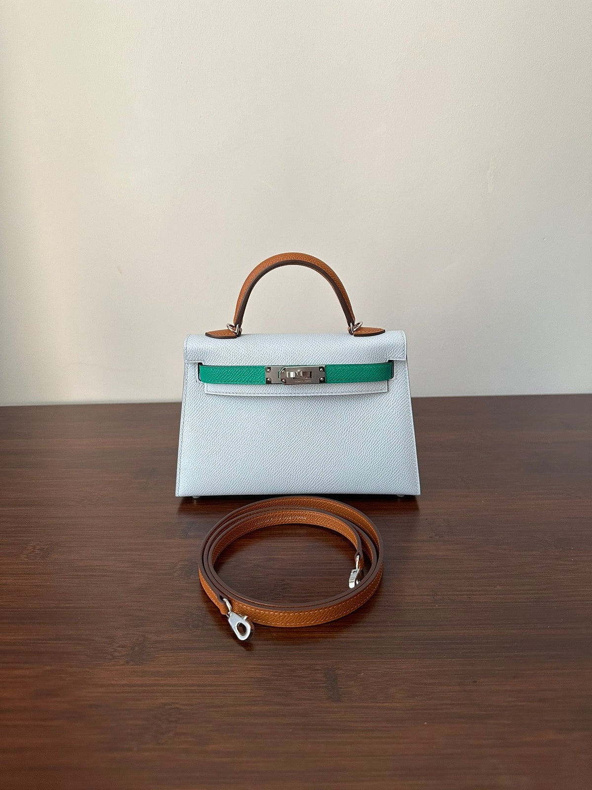 Hermes Kelly Mini 20 Cloud Blue Epsom Silver Hardware Bag