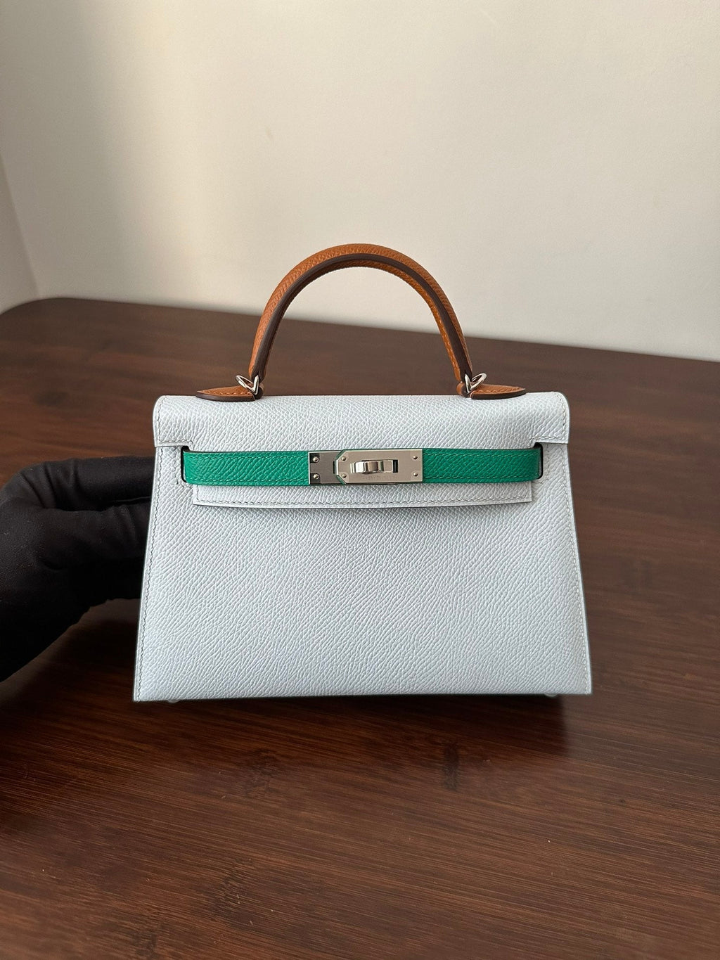 Hermes Kelly Mini 20 Cloud Blue Epsom Silver Hardware Bag