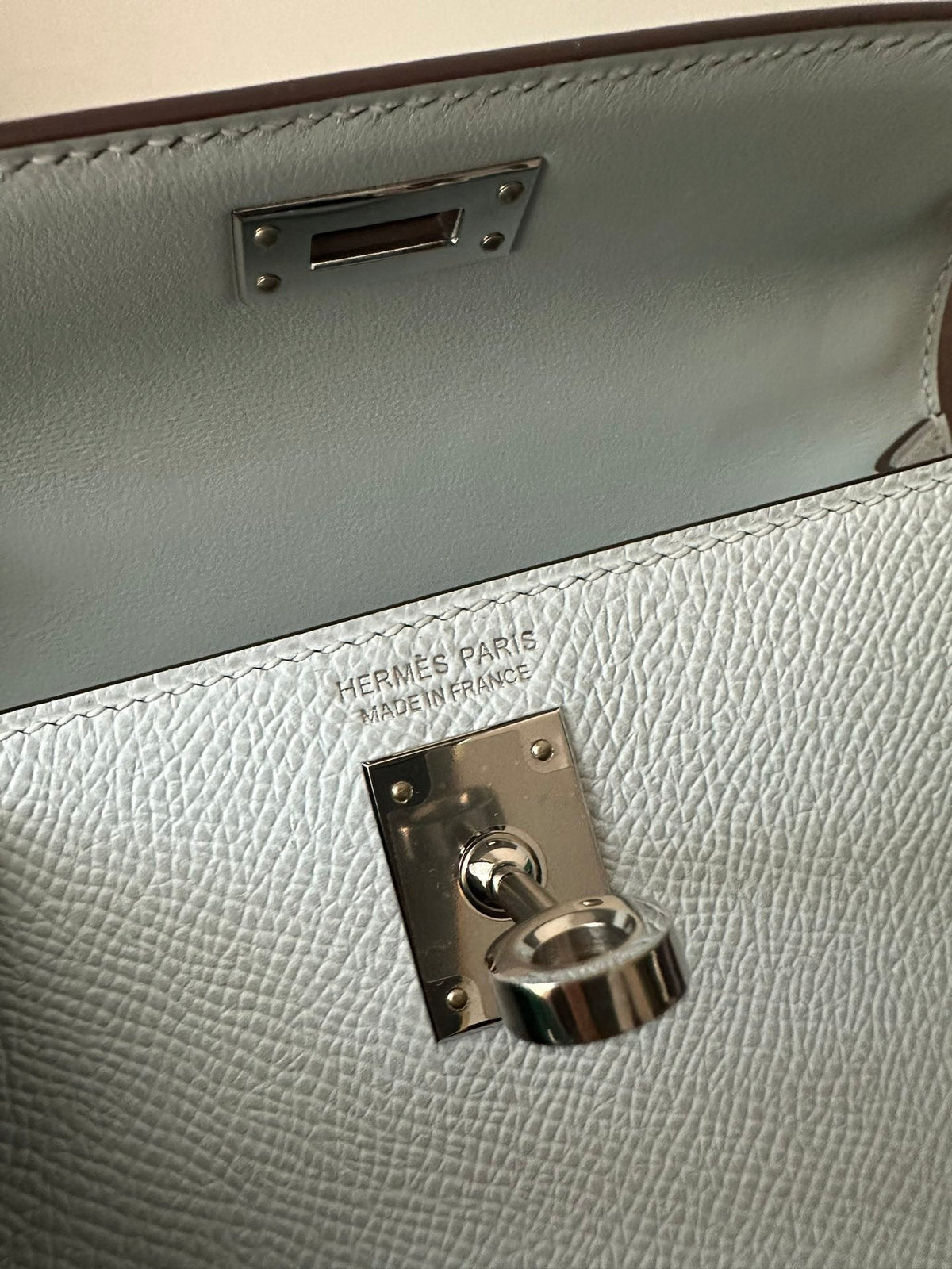 Hermes Kelly Mini 20 Cloud Blue Epsom Silver Hardware Bag