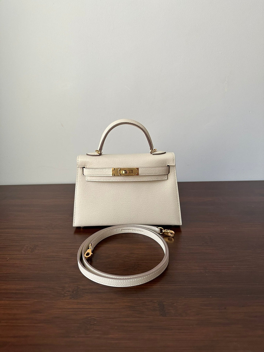 Hermes Kelly Mini 20 White Chevre Gold Hardware Bag