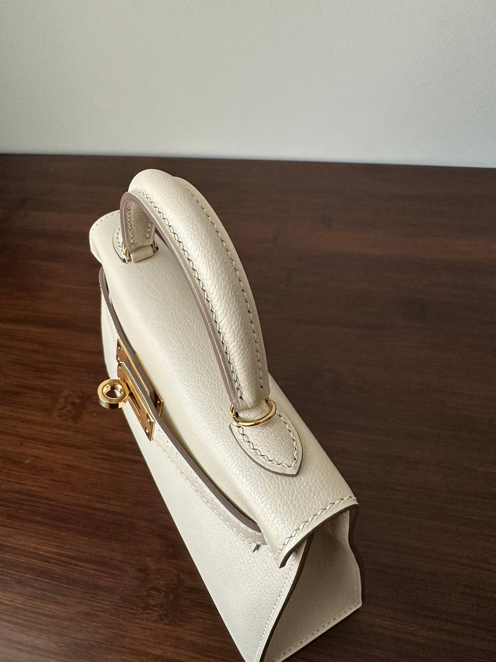 Hermes Kelly Mini 20 White Chevre Gold Hardware Bag