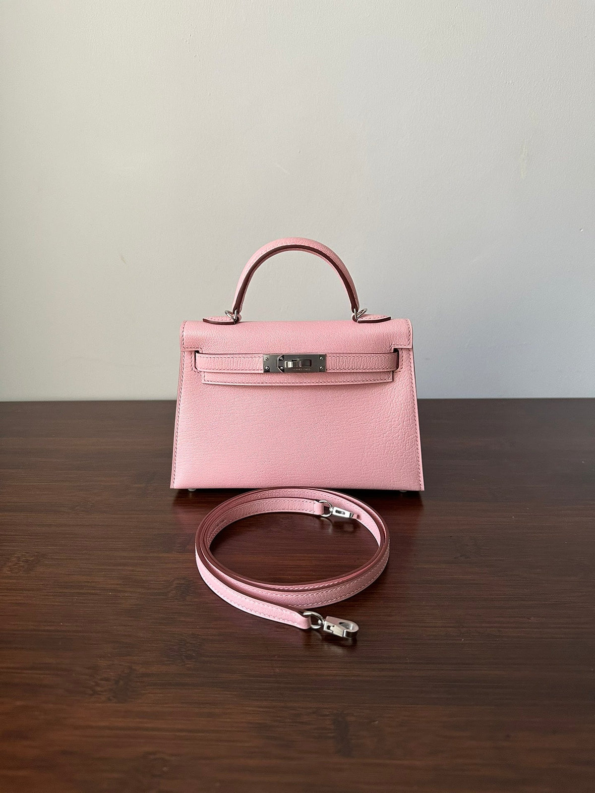 Hermes Kelly Mini 19 Pink Chevre Silver Hardware Bag