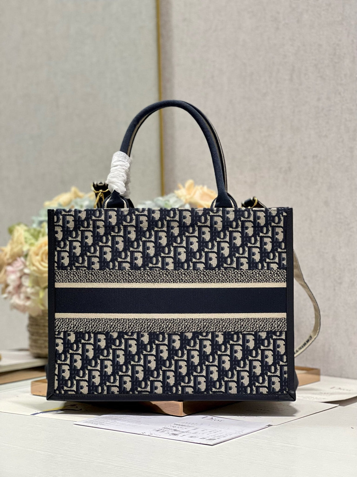 Dior CD Medium Book Tote 36 Blue Oblique Embroidery