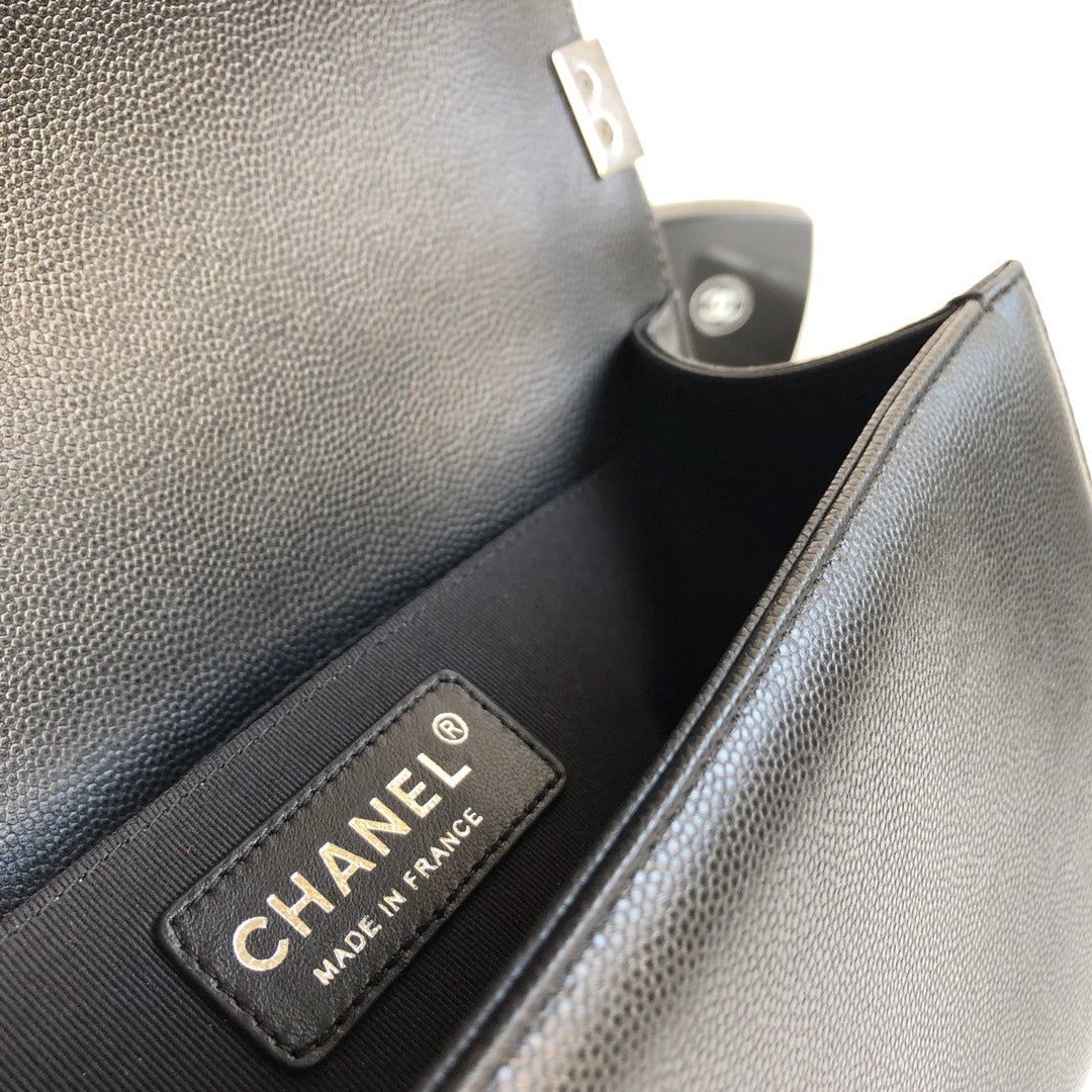 Chanel Medium 25 Boy Bag in Black Lambskin Silver Hardware