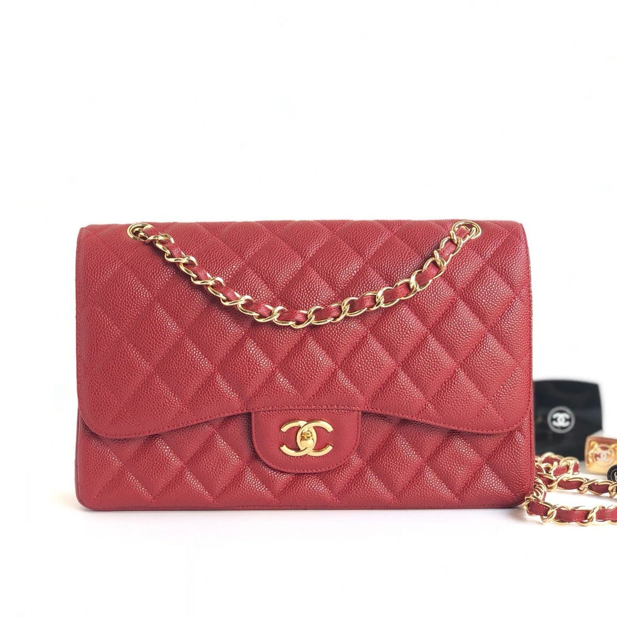Chanel Flap Bag Jumbo 30cm Red Caviar Gold Hardware