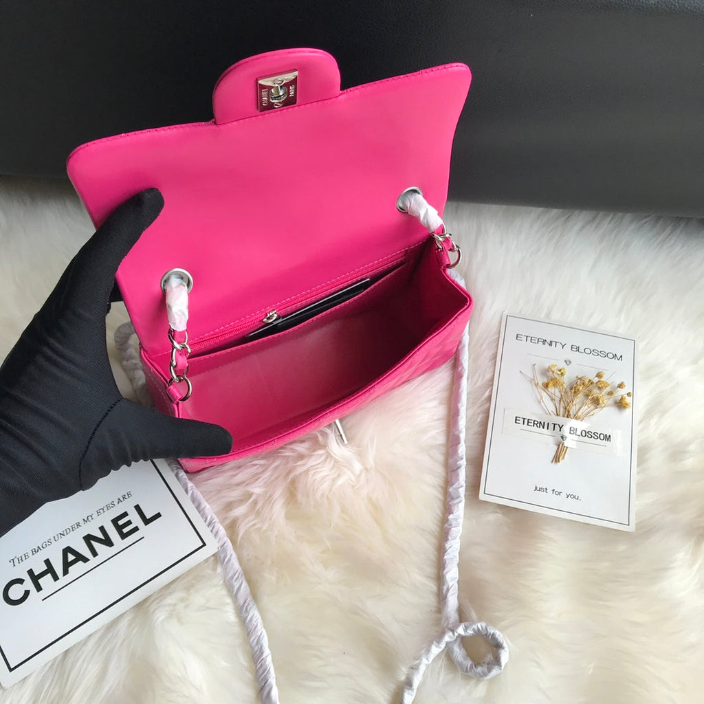 Chanel Mini 20 Bag in Bright Pink Calfskin with Strap