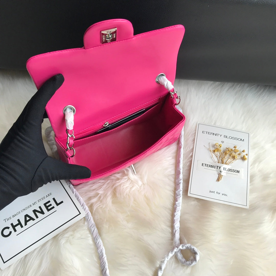 Chanel Mini 20 Bag in Bright Pink Calfskin with Strap