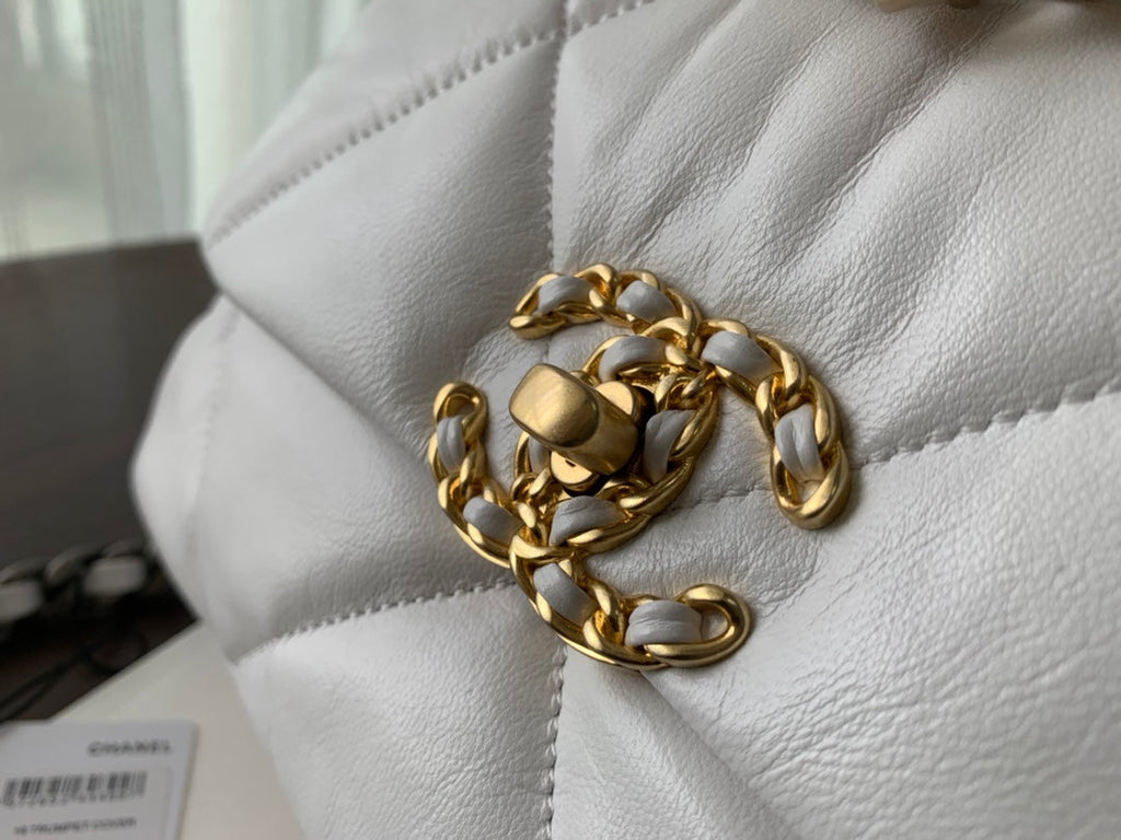 Chanel 19 Flap Bag 30 White Goatskin