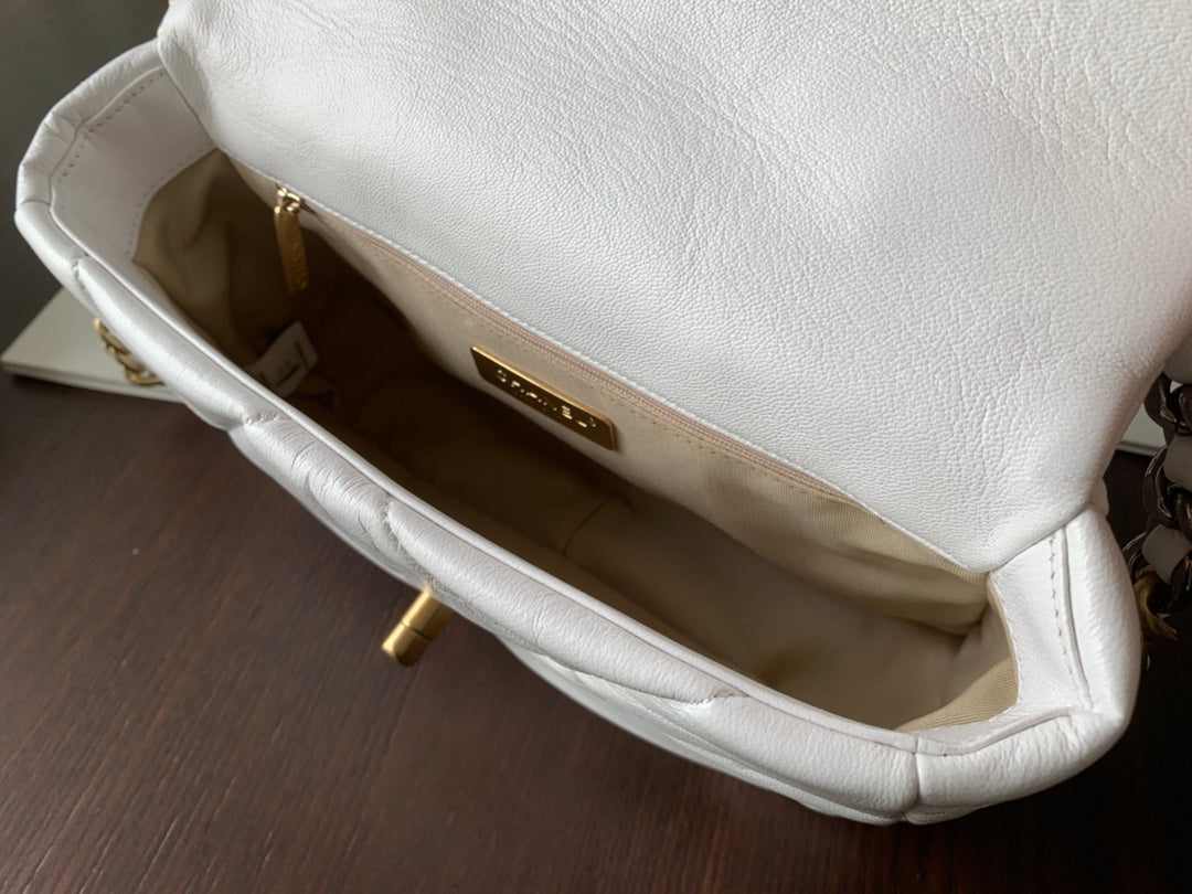 Chanel 19 Flap Bag 30 White Goatskin