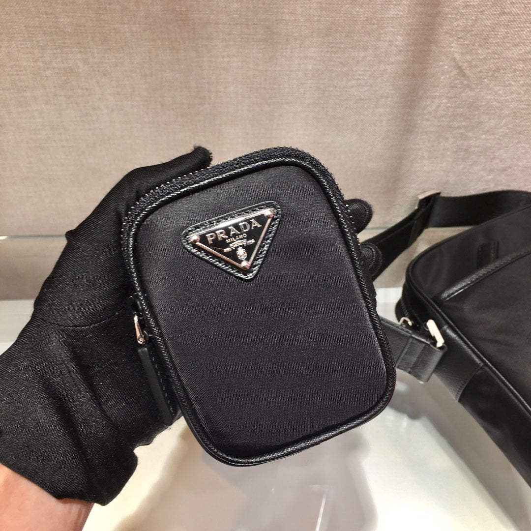 Prada Crossbody Bag 20 in Black Re-Nylon and Saffiano Leather Trim