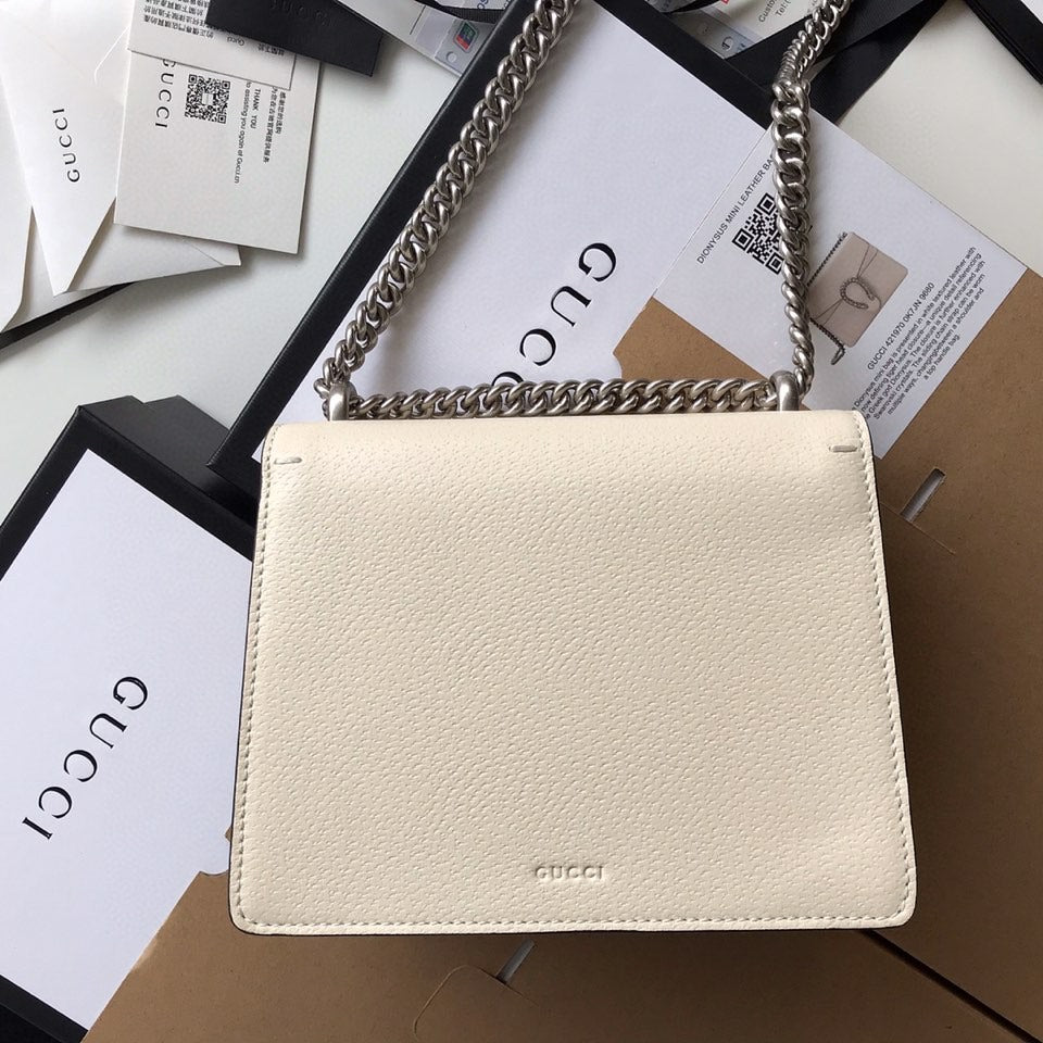 Gucci Dyonysus Shoulder Bag 20 in White Calfskin Silver Hardware