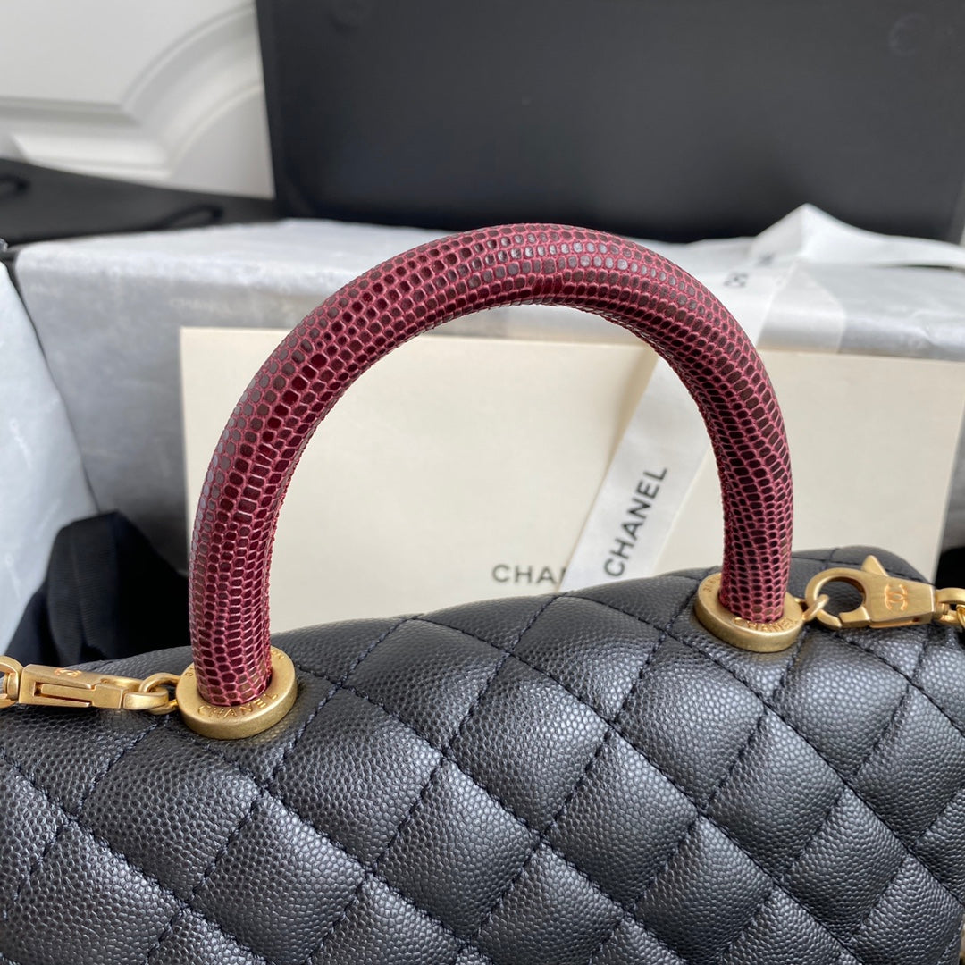 Chanel 25S Coco Handle Bag 23 in Black Caviar with Gold Hardware