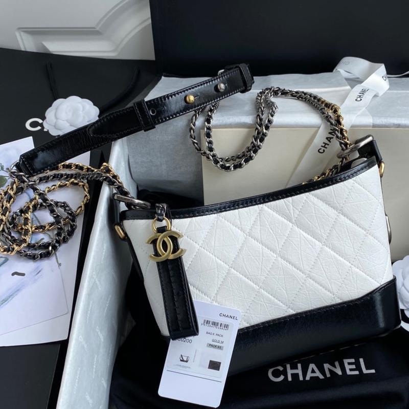 Chanel Gabrielle Mini 20 Hobo Bag in White Mix Black Calfskin
