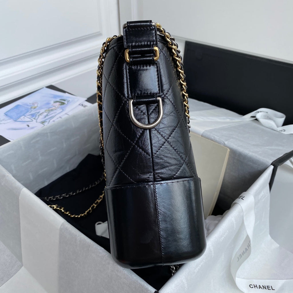 Chanel Gabrielle Medium 28 Hobo Bag in Black Calfskin