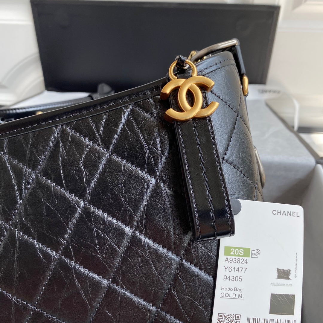 Chanel Gabrielle Medium 28 Hobo Bag in Black Calfskin