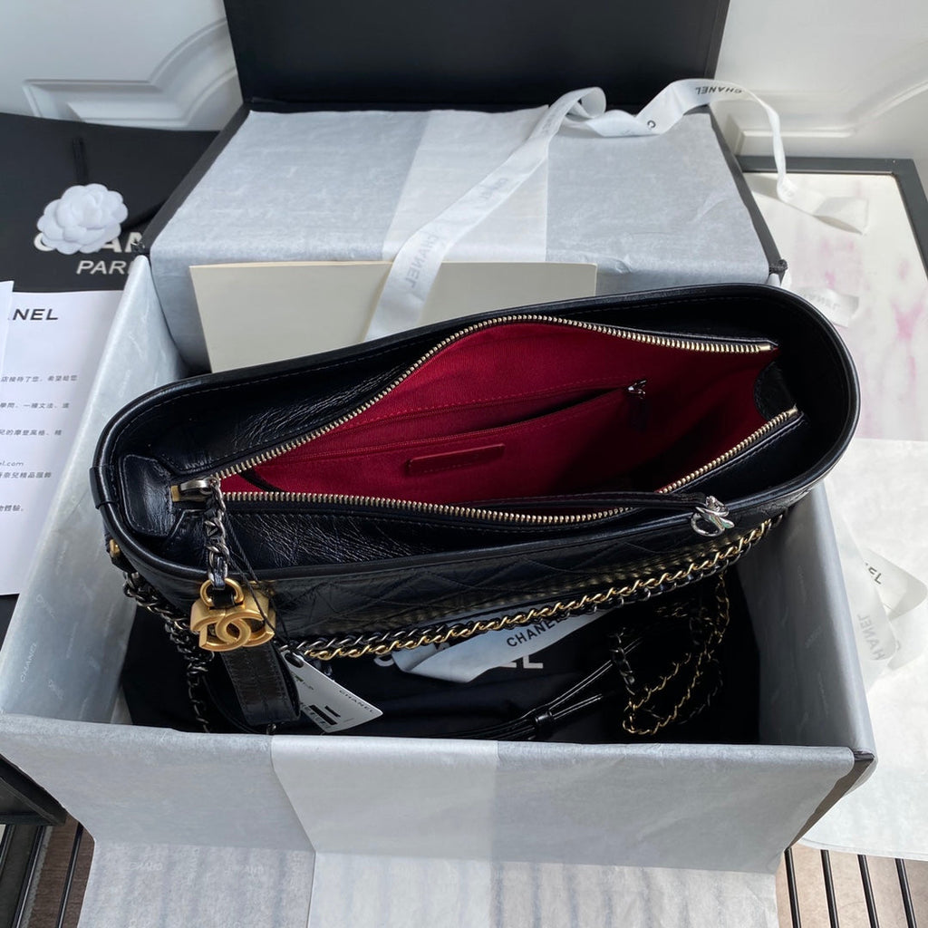 Chanel Gabrielle Medium 28 Hobo Bag in Black Calfskin