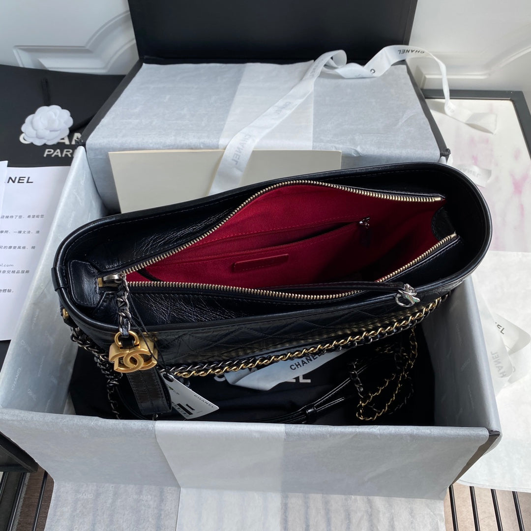 Chanel Gabrielle Medium 28 Hobo Bag in Black Calfskin