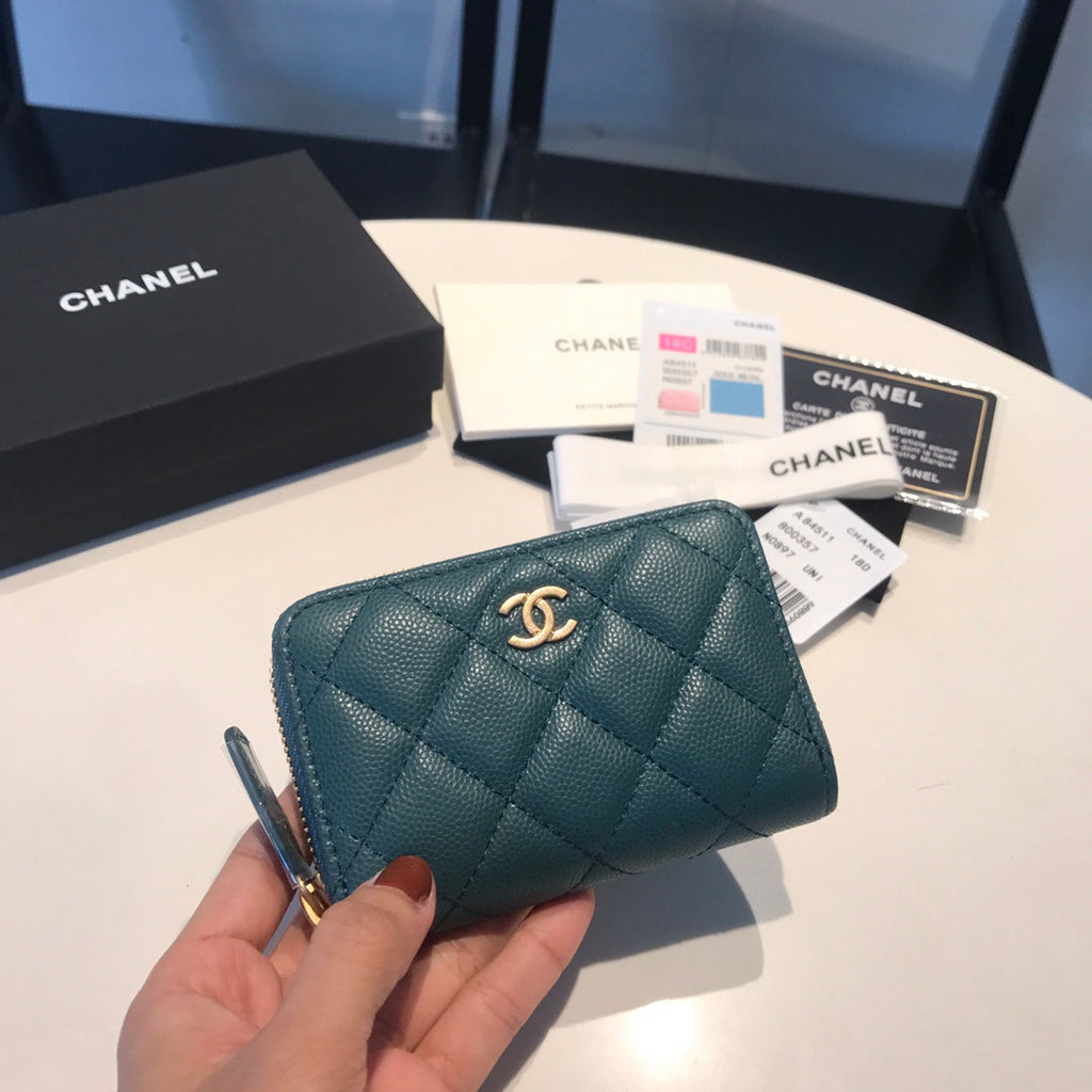 Chanel Zipped Caviar Purse 11 Ocean Calfskin Gold Icon