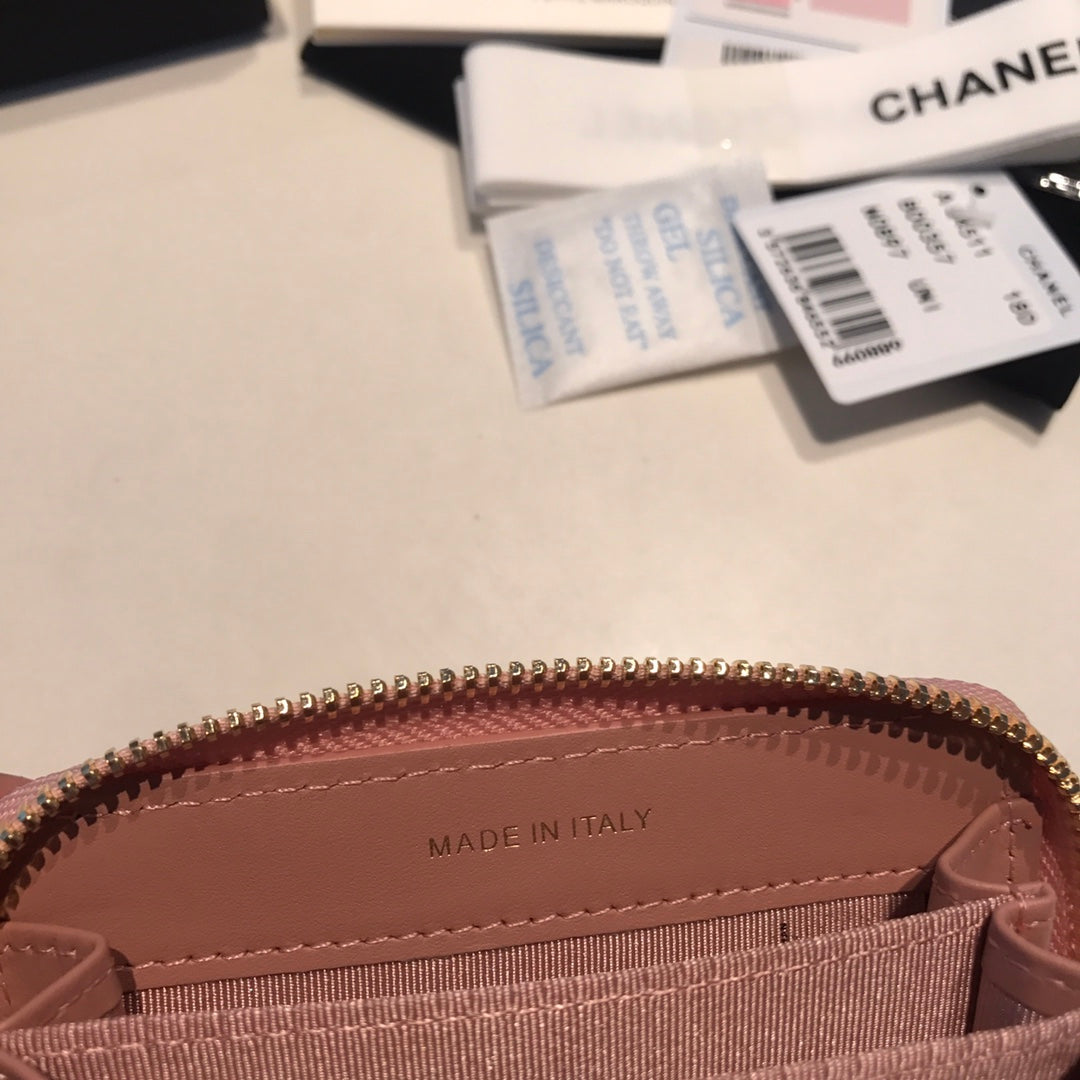 Chanel Zipped Caviar Purse 11 Peach Calfskin Gold Icon