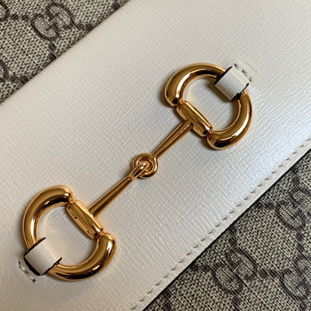 Gucci Horsebit 1955 Handbag 22 Brown Canvas and White Calfskin